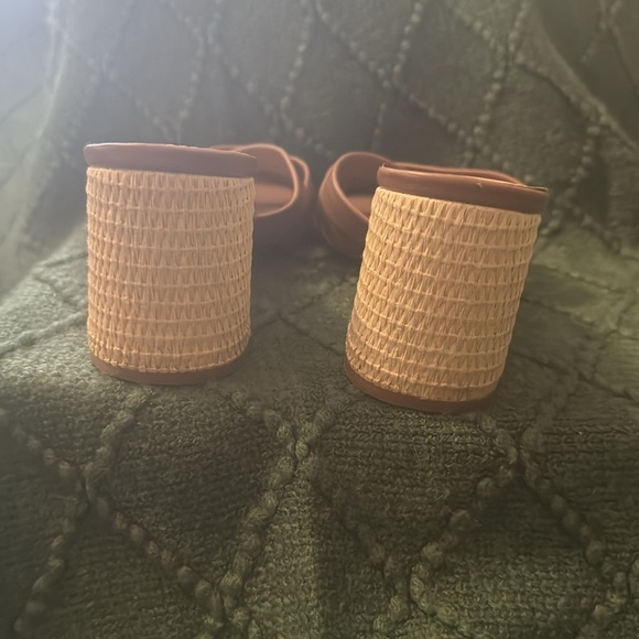 Multi Crisscross Straps Natural Raffia Oval Block Heel Slip On Sandals Size 8 - Picture 7 of 11